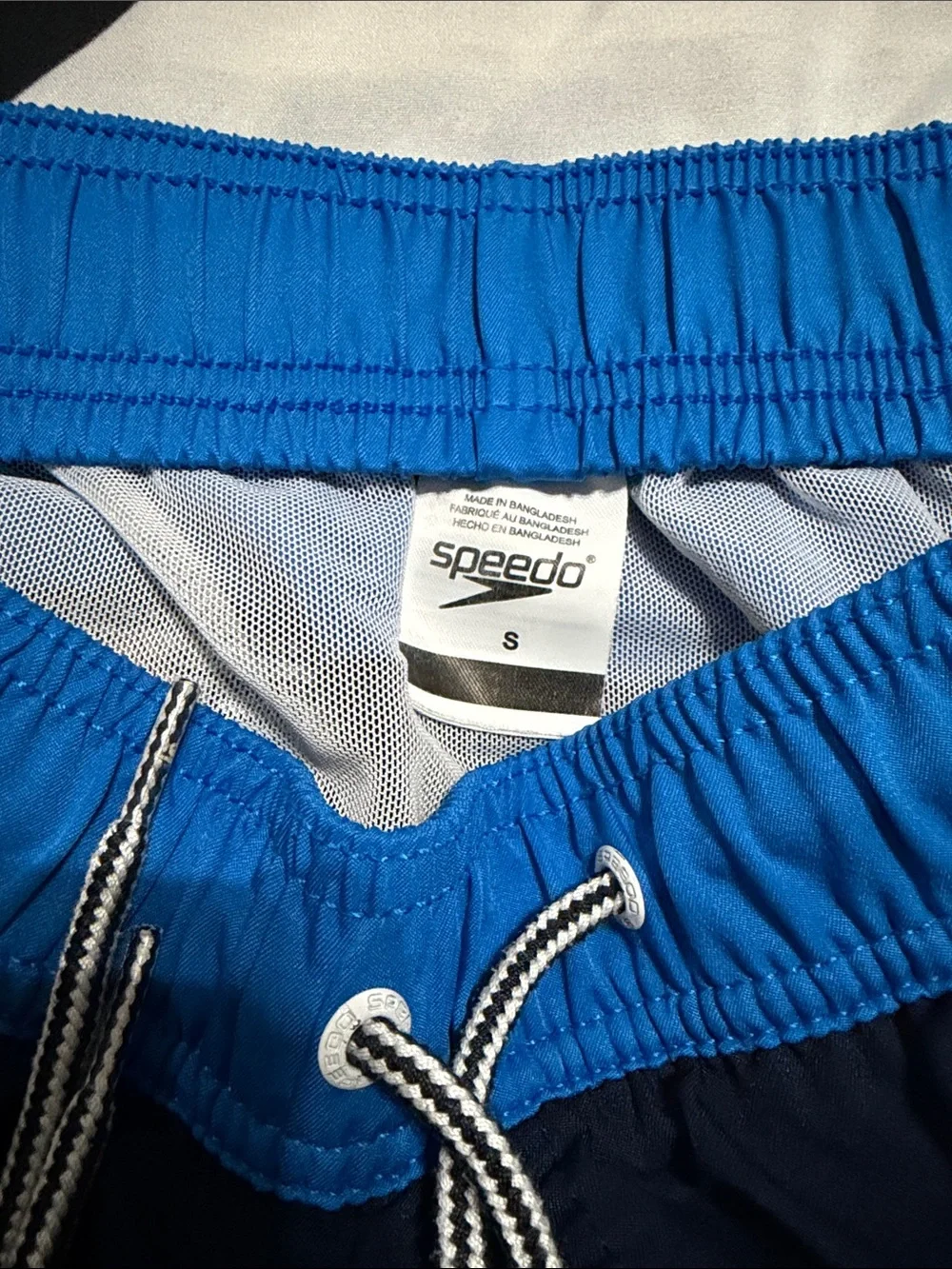 Speedo Men's Navy Swim Shorts with Bright Blue Waistband S